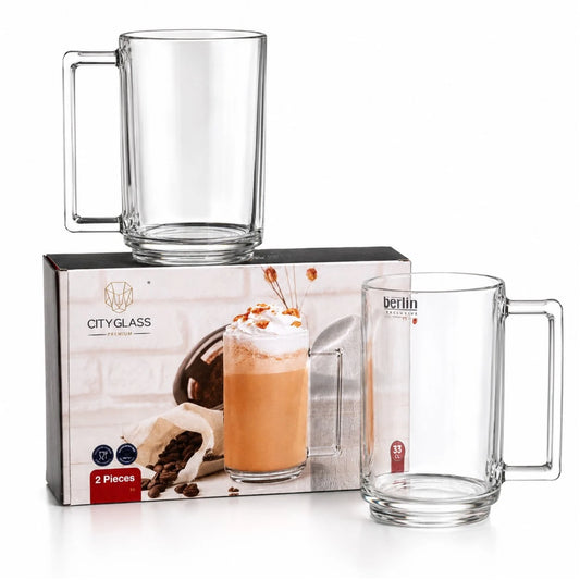 Cana din Sticla 2/set, Transparenta, 11.5x7.5cm, cu Maner