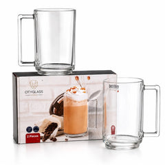 Cana din Sticla 2/set, Transparenta, 11.5x7.5cm, cu Maner
