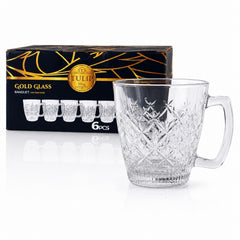 Cana din Sticla 6/set, Transparenta, 8x7.5x5cm, Model Cristal cu Maner