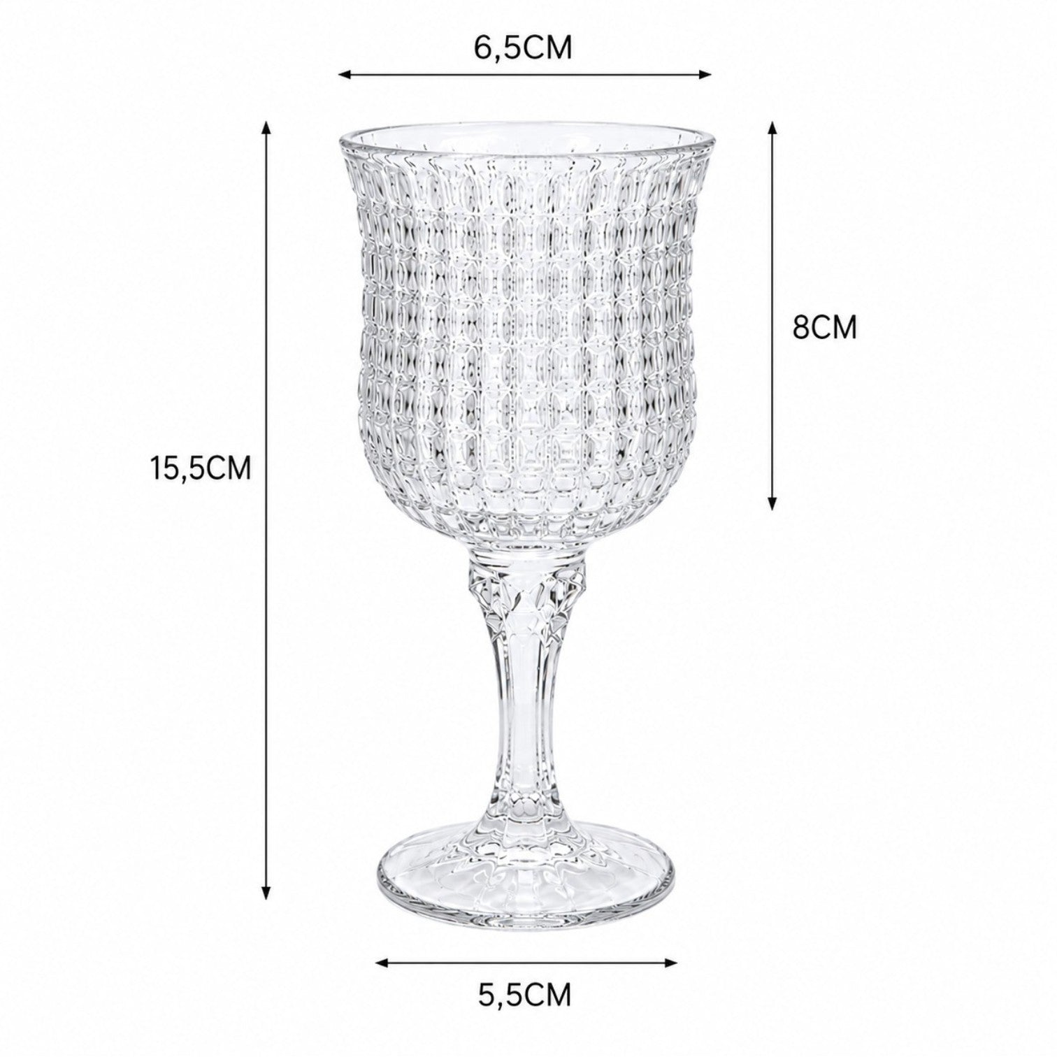 Pahar cu Picior 6/set din Sticla, 15.5cm, Model Cristal, Transparent