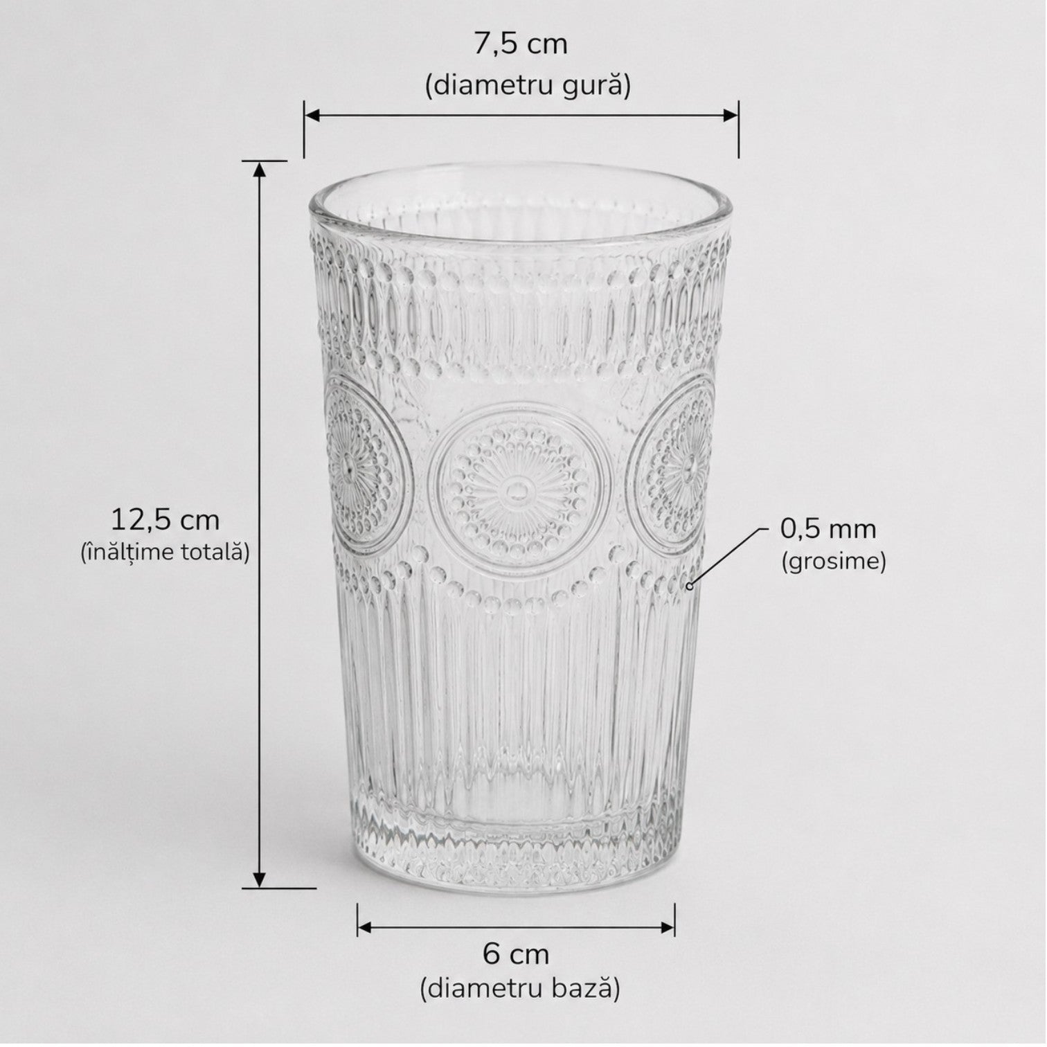 Pahar din Sticla 6/set, Model Cristal 12.5cm, Transparent