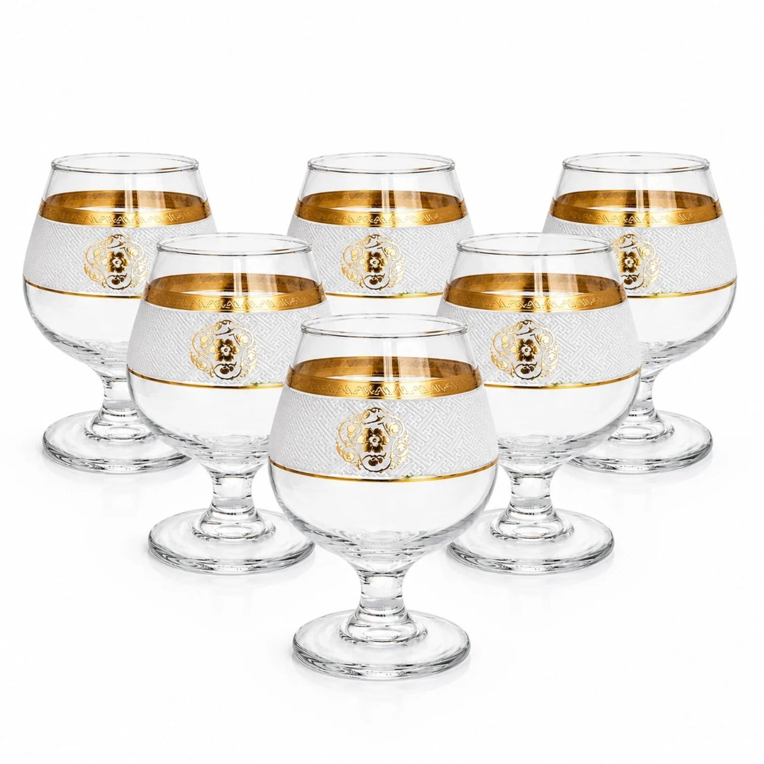 Pahar cu Picior 6/set, Model Gold Alb-Auriu, 13cm din Sticla, Transparent