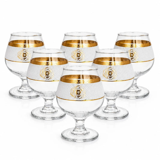 Pahar cu Picior 6/set, Model Gold Alb-Auriu, 13cm din Sticla, Transparent