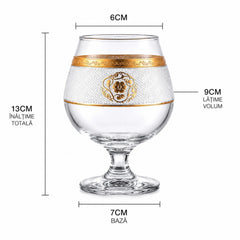 Pahar cu Picior 6/set, Model Gold Alb-Auriu, 13cm din Sticla, Transparent