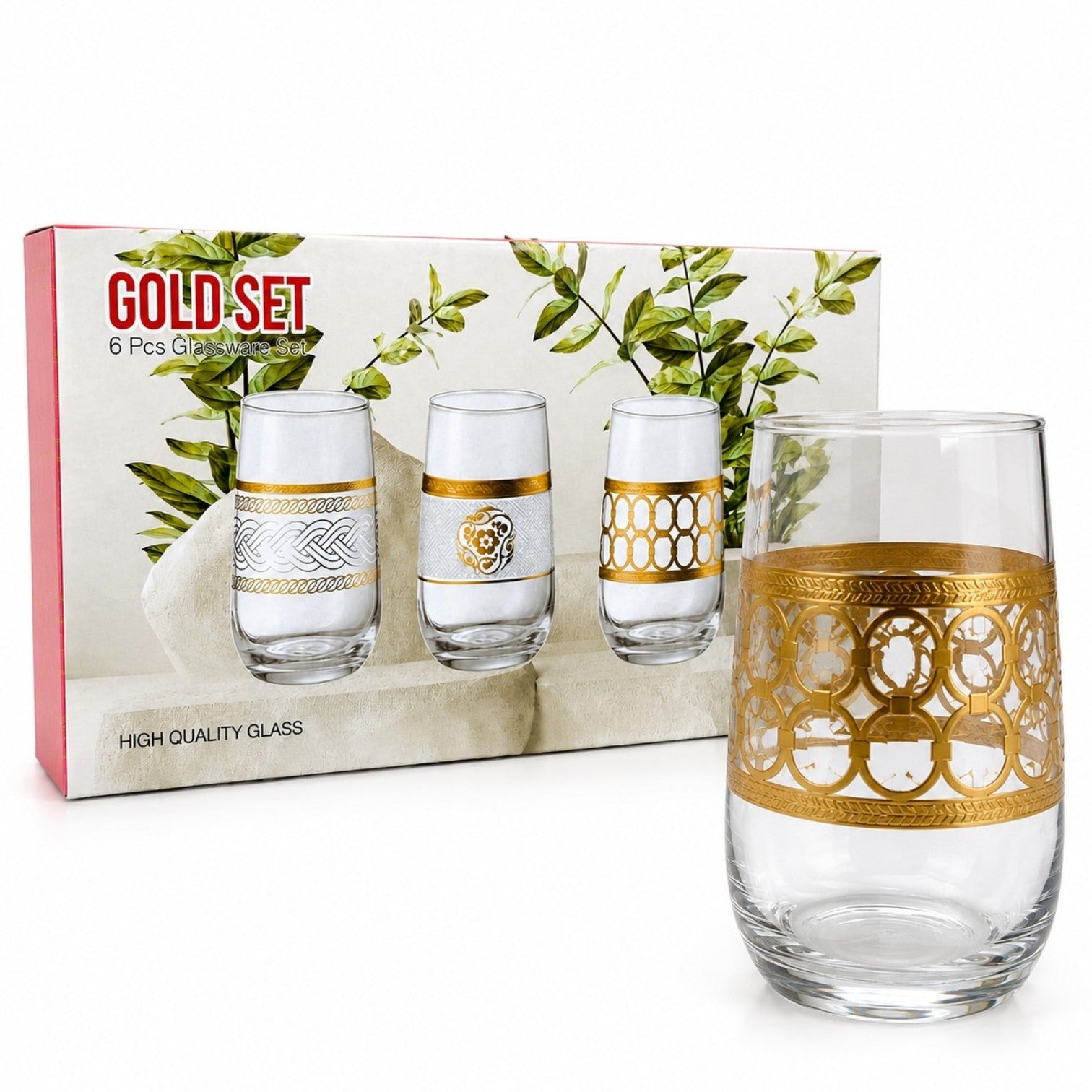 Pahar din Sticla 6/set, Model Gold 13cm Transparent