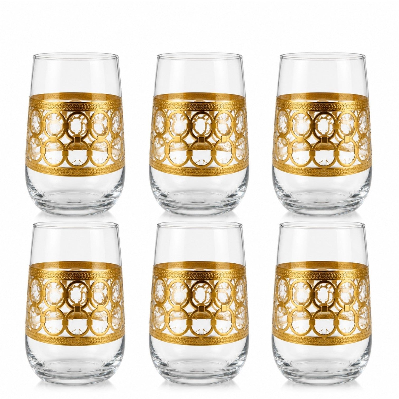 Pahar din Sticla 6/set, Model Gold 13cm Transparent