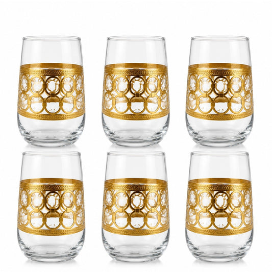 Pahar din Sticla 6/set, Model Gold 13cm Transparent