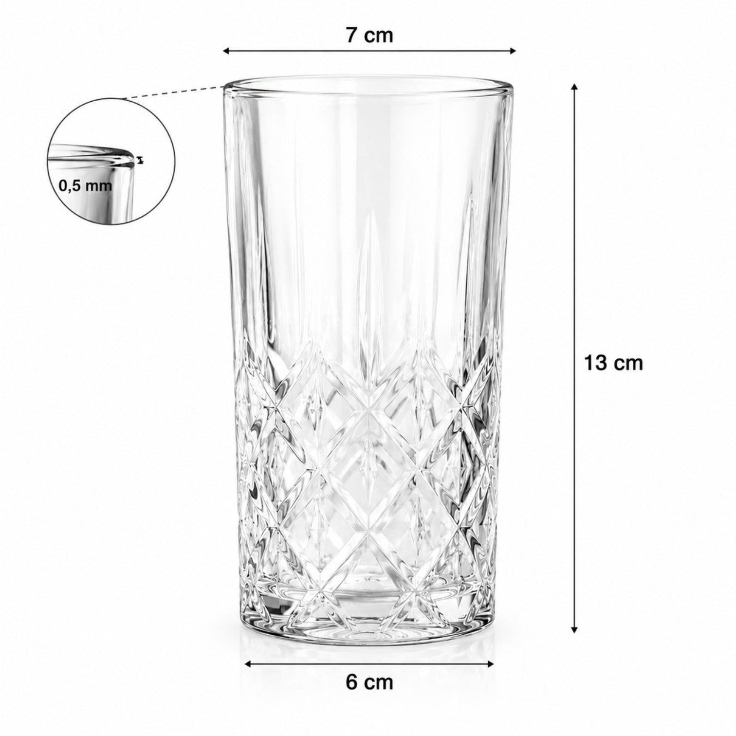 Pahar din Sticla 6/set, Model Cristal 13cm, Transparent