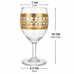 Pahar cu Picior 6/set, din Sticla, 15cm Model Gold, Transparent
