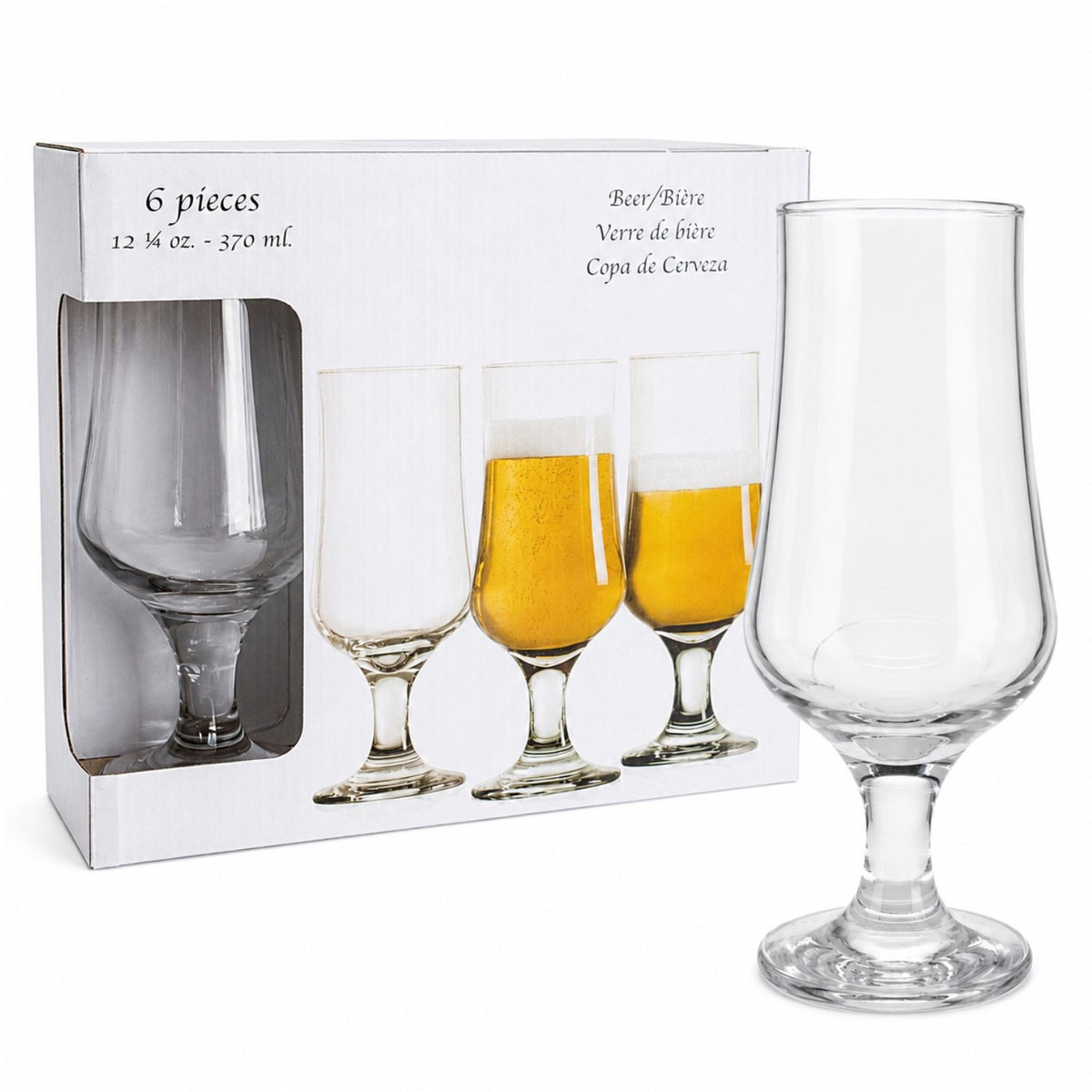 Pahar cu Picior 6/set, din Sticla, 19cm, 370ml, Transparent