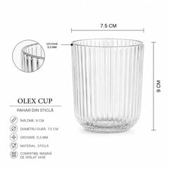 Pahar din Sticla 250ml, 6/set, Model Striat 9x7.5cm, Transparent