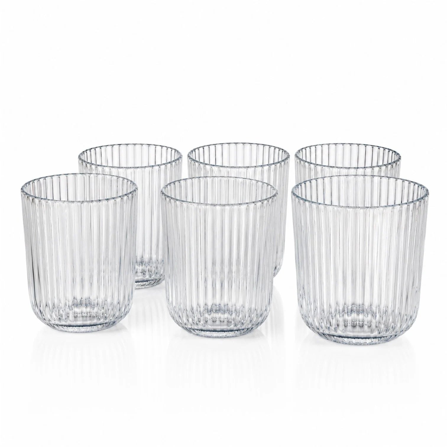 Pahar din Sticla 250ml, 6/set, Model Striat 9x7.5cm, Transparent