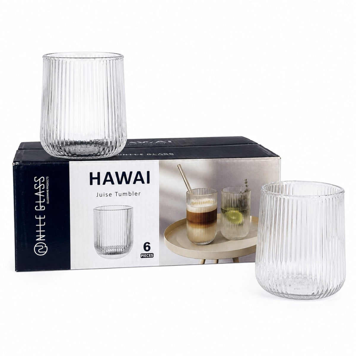 Pahar din Sticla 6/set, Model Striat 8.5cmx7cm, Transparent
