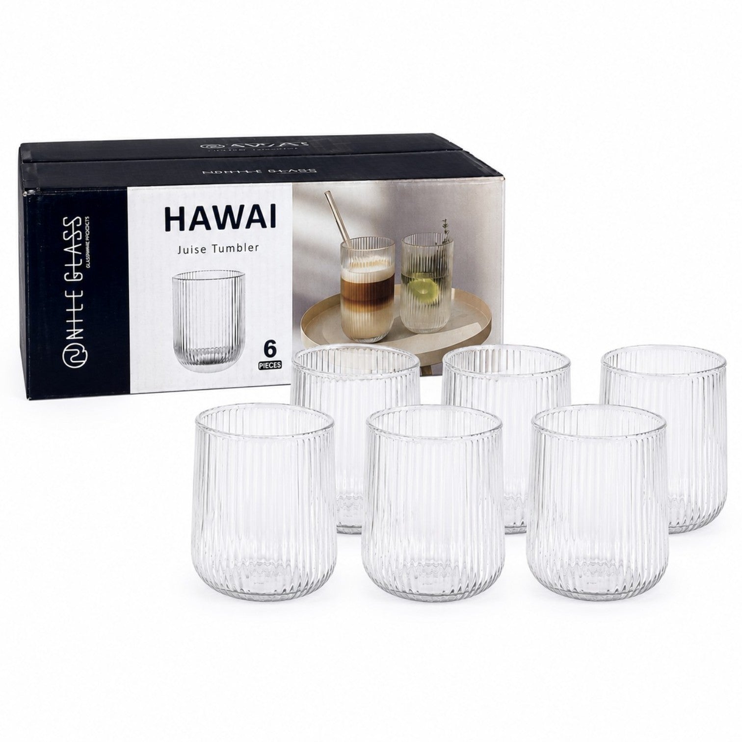 Pahar din Sticla 6/set, Model Striat 8.5cmx7cm, Transparent
