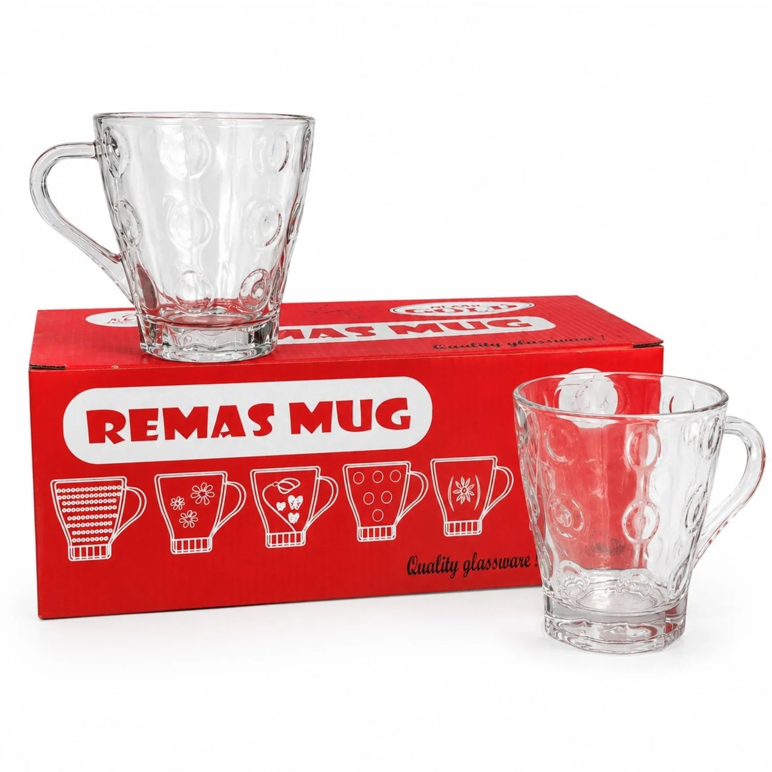 Cana din Sticla 6/set, Model cu Buline 9x8.5x5cm, Transparenta