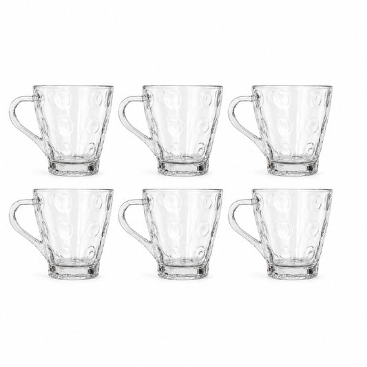 Cana din Sticla 6/set, Model cu Buline 9x8.5x5cm, Transparenta