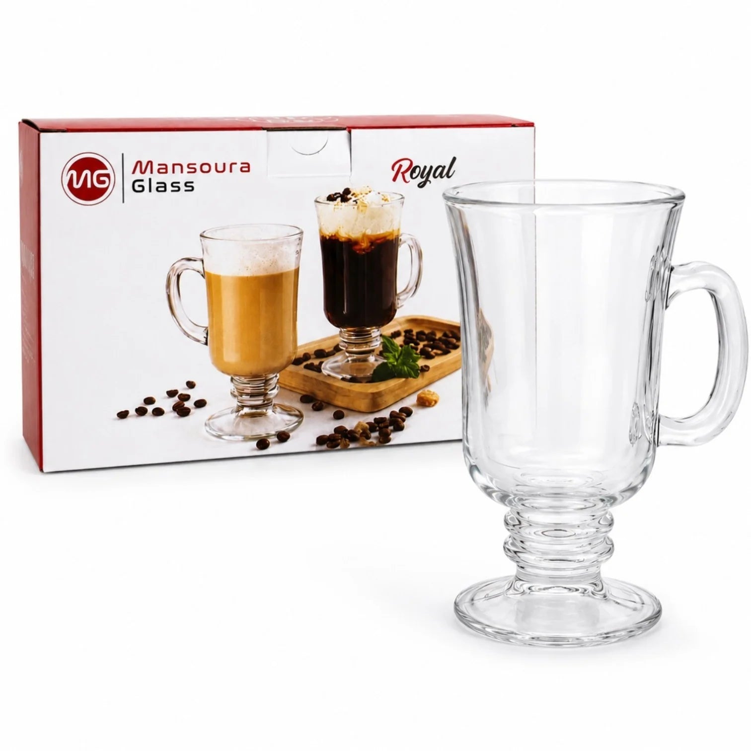 Pahar cu Picior 6/set, Tip Cană 13.5cm, din Sticlă cu Maner, Transparentă
