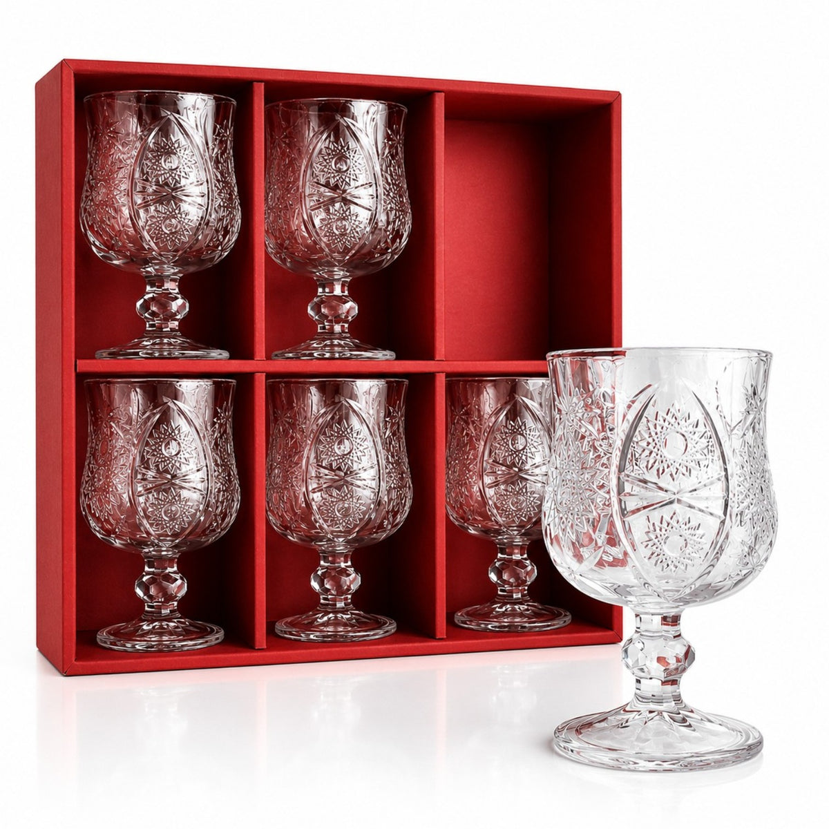 Pahar cu Picior 6/set, din Sticlă 11.5x7cm, Model Cristal Transparent