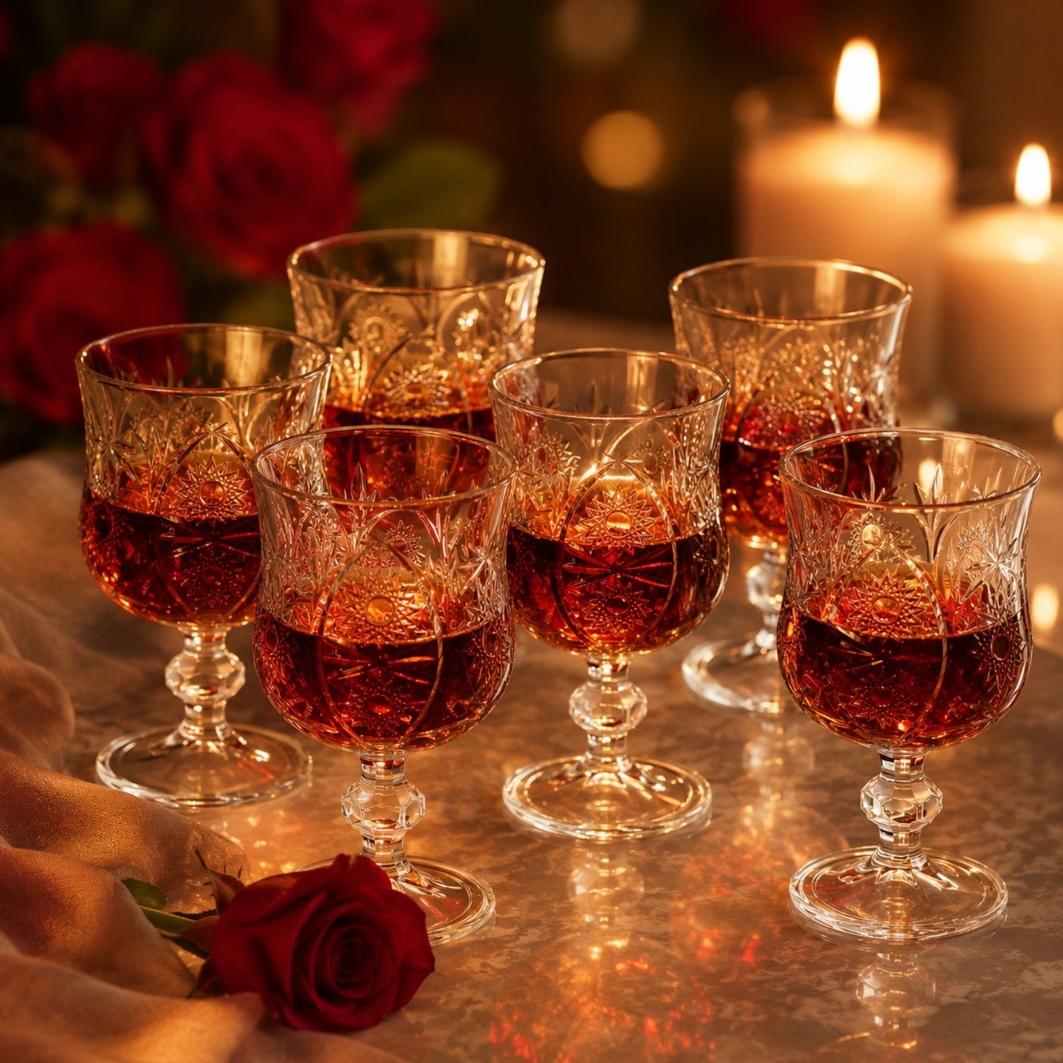 Pahar cu Picior 6/set, din Sticlă 11.5x7cm, Model Cristal Transparent