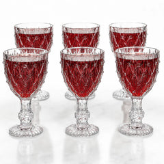 Pahar cu Picior 6/set, din Sticlă 14x7.5cm, Model Cristal Embosat, Transparent