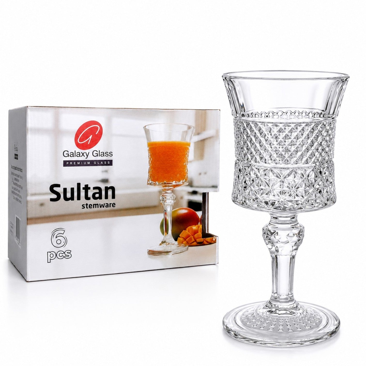 Pahar cu Picior 6/set, din Sticlă 15.5cm, Model Cristal, Transparent
