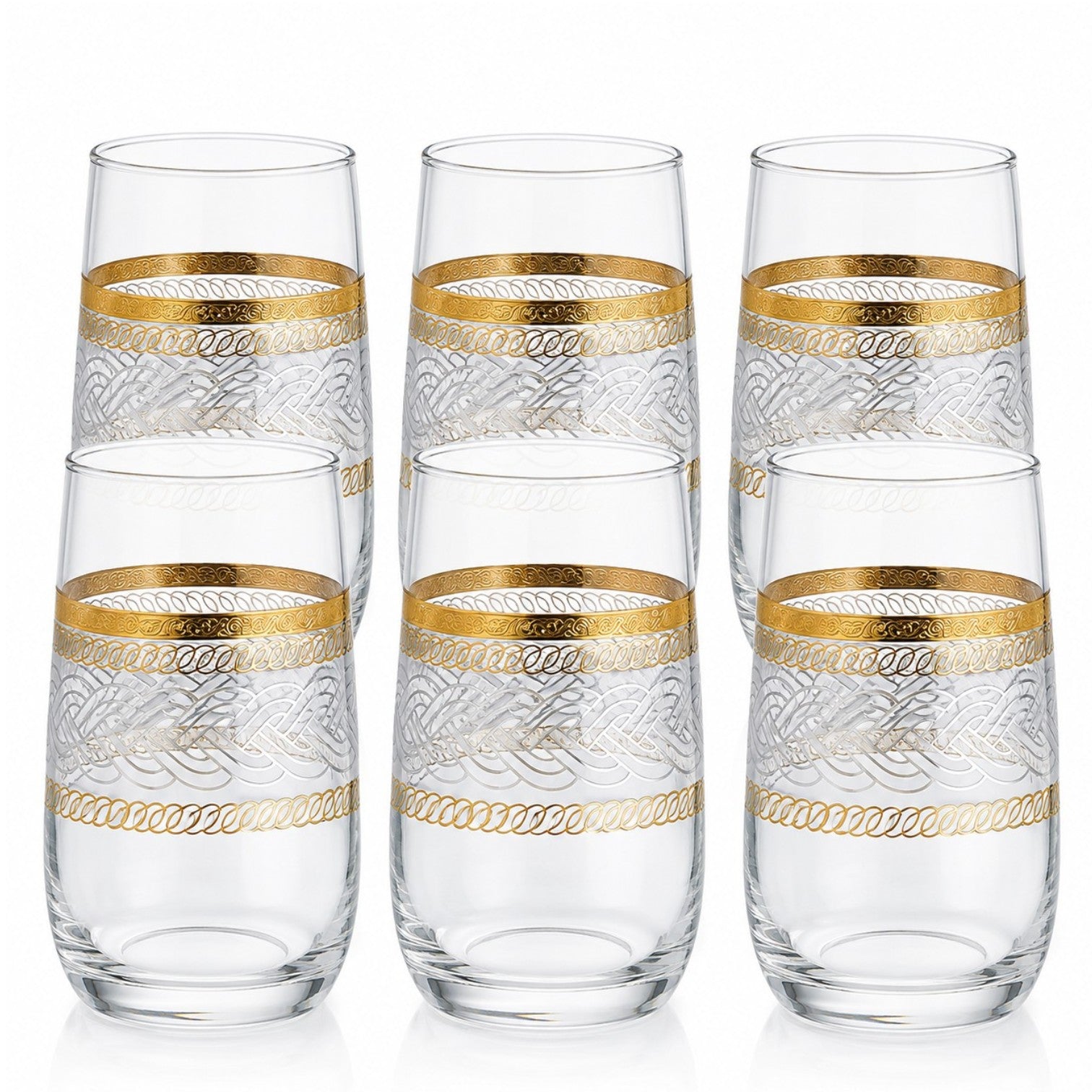 Pahar din Sticlă 6/set, Model Gold 13cm, Transparent