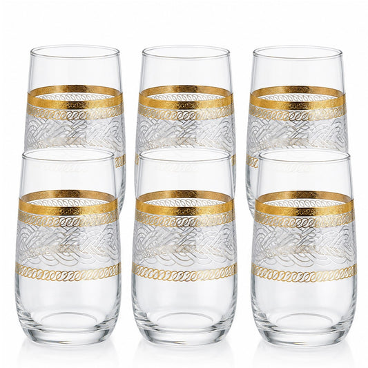 Pahar din Sticlă 6/set, Model Gold 13cm, Transparent