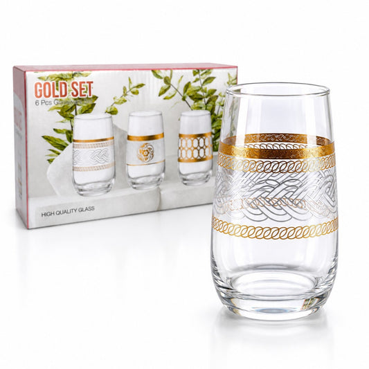 Pahar din Sticlă 6/set, Model Gold 13cm, Transparent