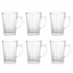 Cană din Sticlă 6/set, cu Mâner și Bază Striată 10x7cm, Transparentă