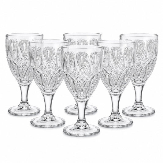 Pahar cu Picior 6/set, din Sticlă 16cm, Model Lacrimă și Diamant, Transparent&nbsp;