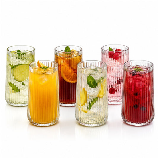 Pahar din Sticlă 6/set, Model Striat 13cm, Transparent