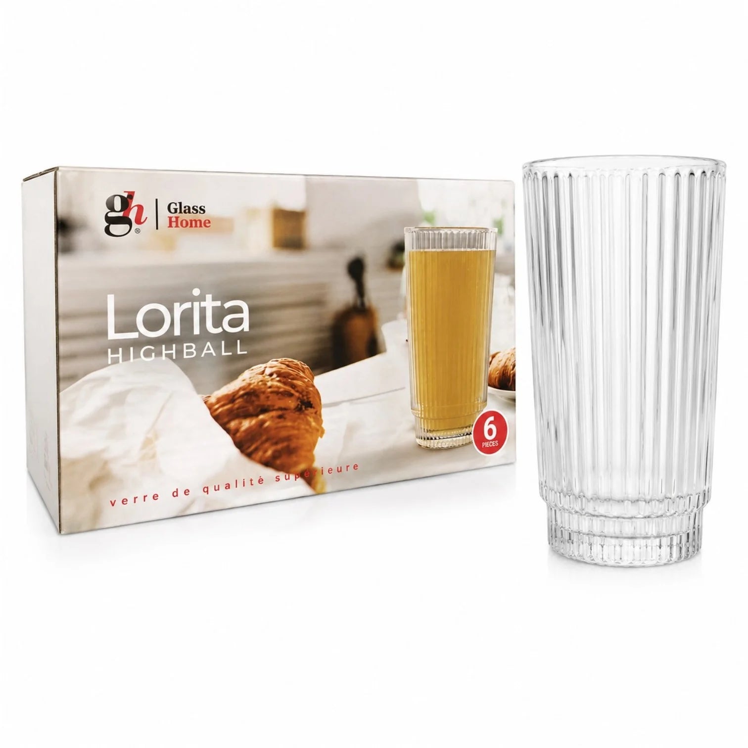 Pahar din Sticlă 6/set, 12cm, Model Striat, Transparent