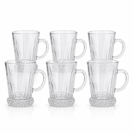 Cană din Sticlă 6/set, Model Bază Cristal Embosată, 10.5x7x6cm, Transparentă