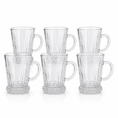 Cană din Sticlă 6/set, Model Bază Cristal Embosată, 10.5x7x6cm, Transparentă