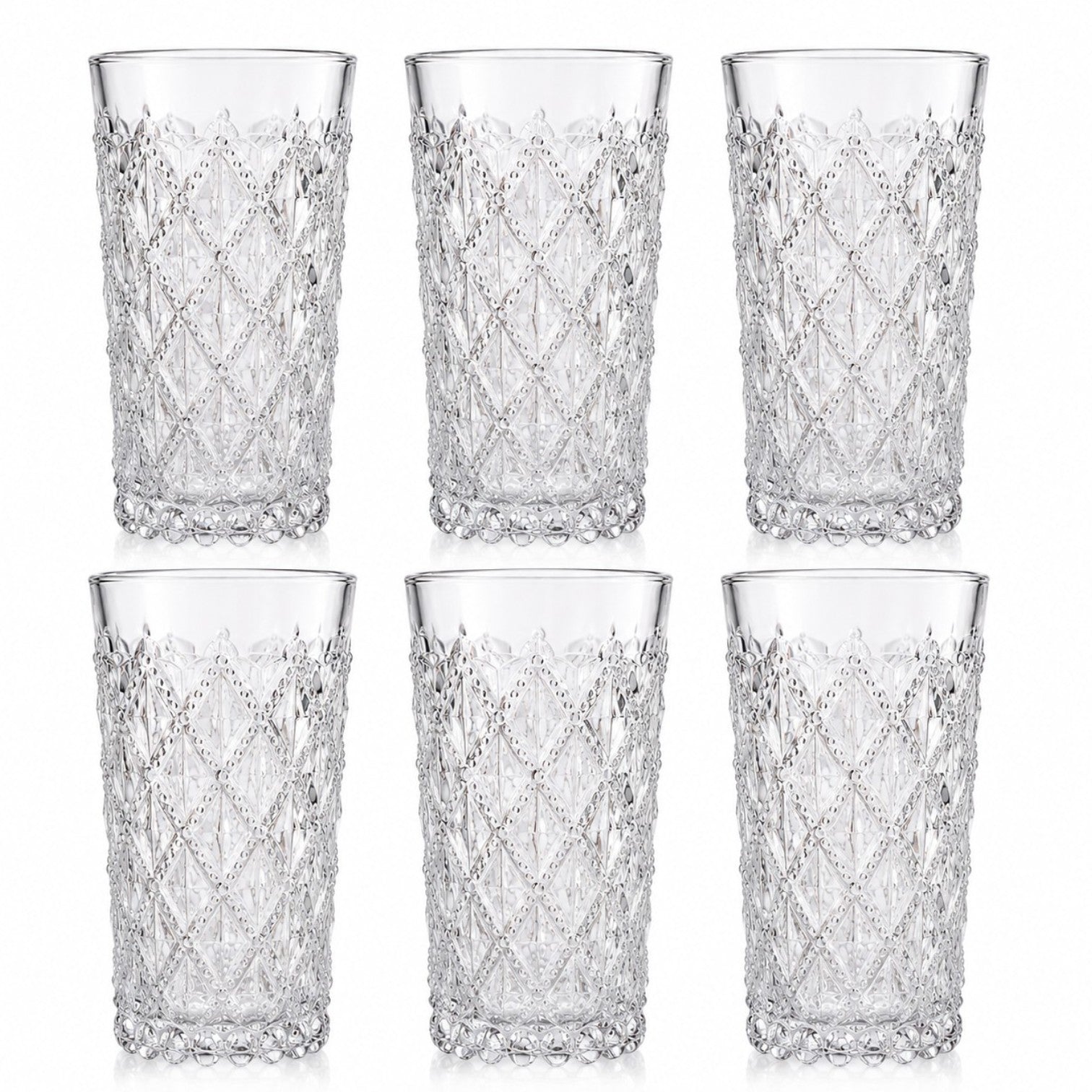 Pahar din Sticlă 6/set, Model Cristal 12.5cm, Embosat Tip Diamant, Transparent