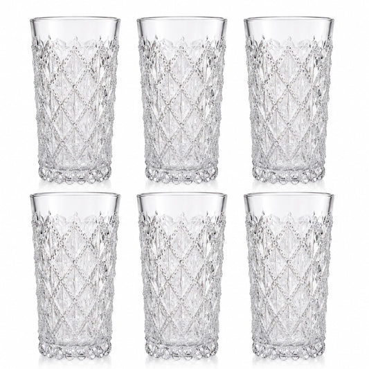 Pahar din Sticlă 6/set, Model Cristal 12.5cm, Embosat Tip Diamant, Transparent