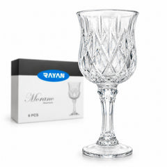 Pahar cu Picior 6/set, din Sticlă 16cm, Model Cristal Embosat, Transparent