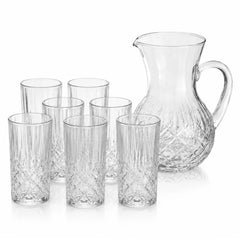 Carafa 22cm, cu 6 Pahare 13.5cm, din Sticlă Texturată, Model Cristal, Transparent