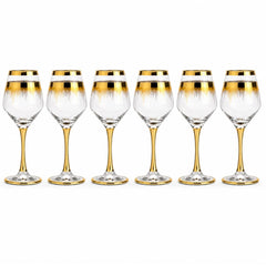 Pahar cu Picior 6/set, din Sticlă 20.5cm, Model Auriu cu Linii Decorative, Transparent