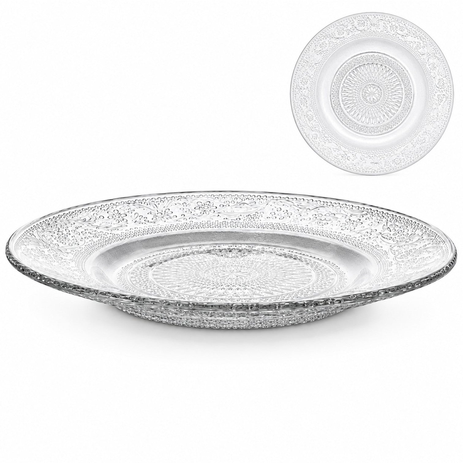 Farfurie din Sticlă 6/set, cu Model Cristal 18cm, Transparenta