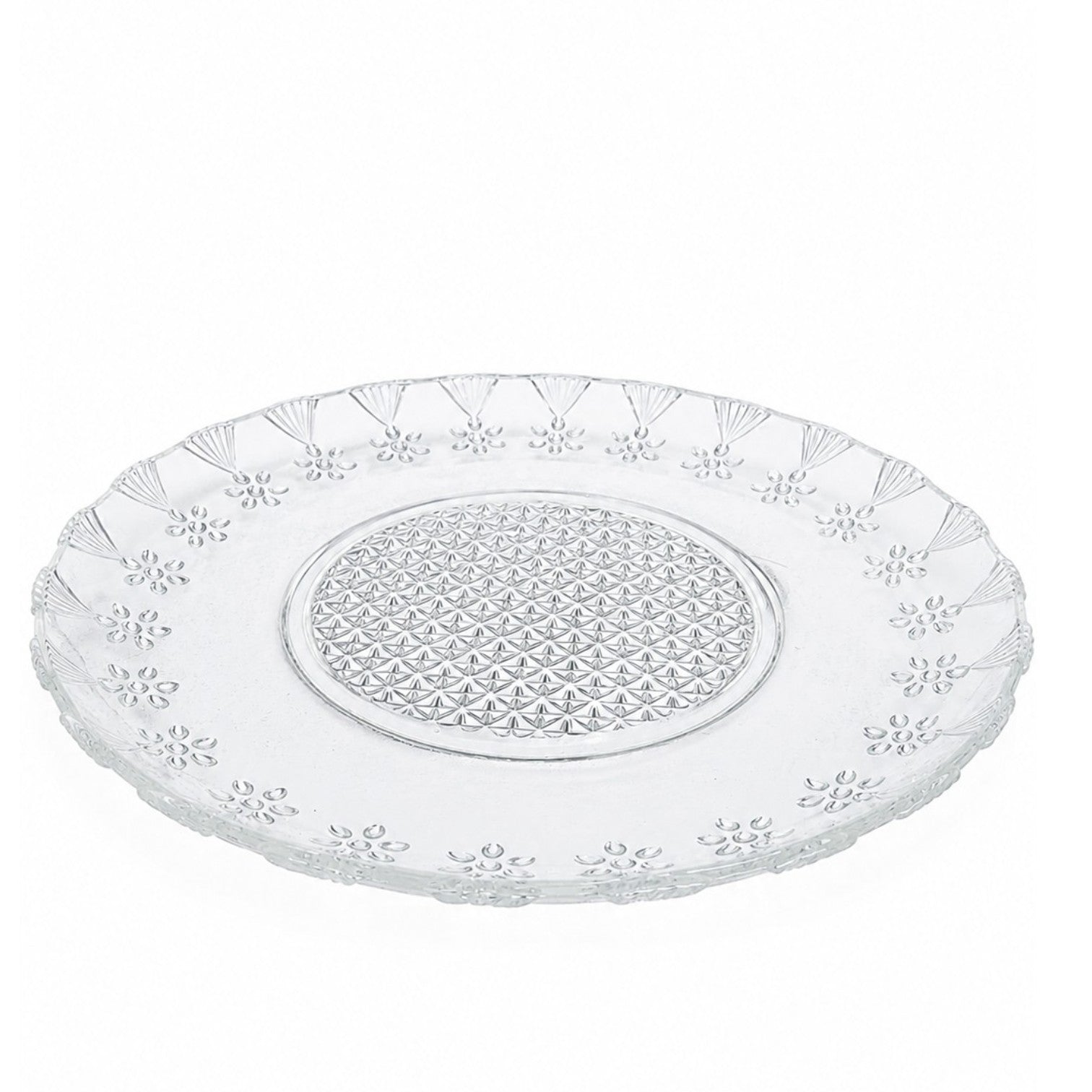 Farfurie din Sticlă 6/set, Model Floral Cristal 19.5cm, Transparent