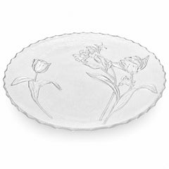 Platou din Sticla 30cm, Model Floral, Rotund