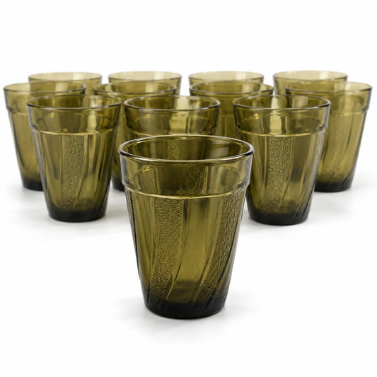 Pahar din Sticlă 12/set, Model Vintage Olive, 8.5cm Transparent Fumurie
