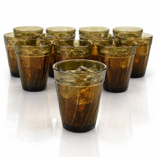 Pahar din Sticlă 12/set, Model Vintage Olive, 8.5cm Transparent Fumurie