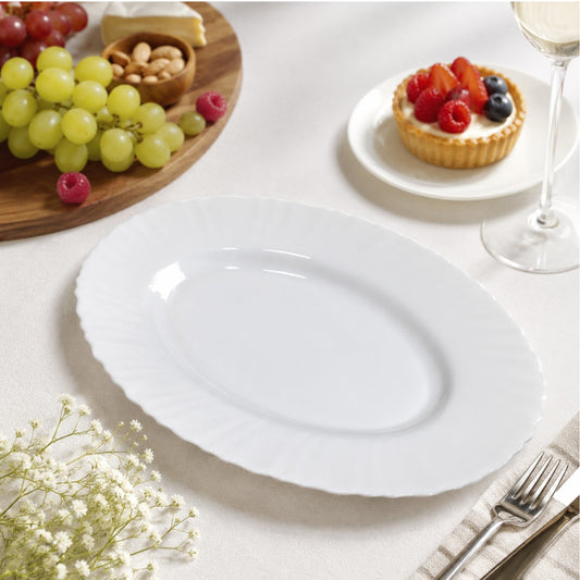 Platou Oval 2/set, din Opal 36cm, Model cu Margine Ondulată