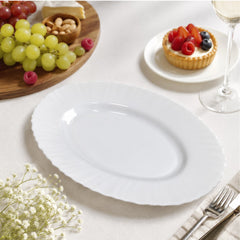 Platou Oval 2/set, din Opal 36cm, Model cu Margine Ondulată