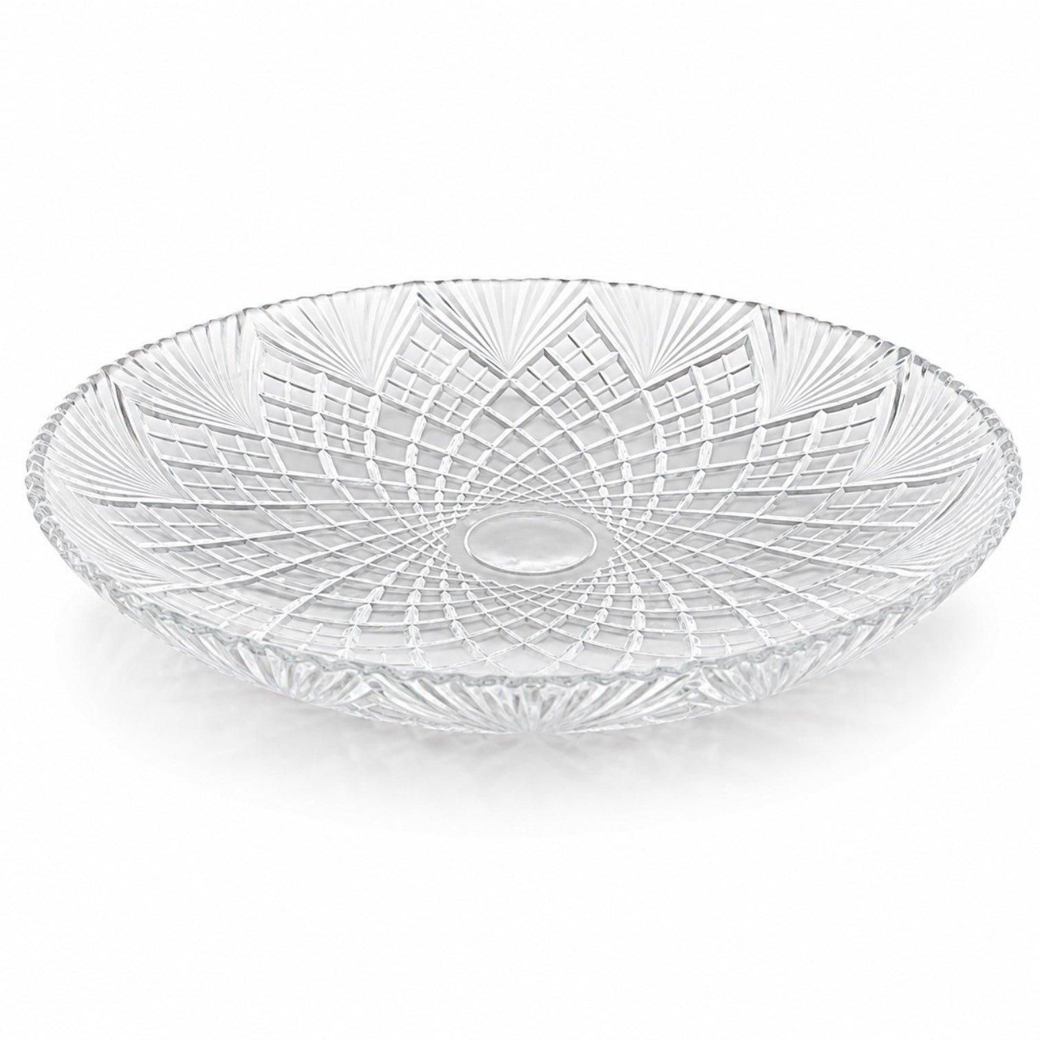 Platou din Sticlă 30cm, Model Cristal Floral, Transparent