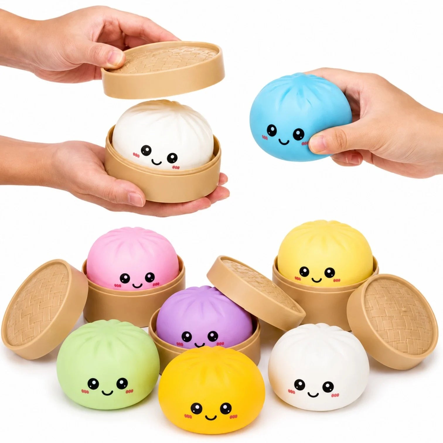Jucarie Squishy Dumpling în Cutie Plastic 10cm, Antistres, Slow Rising, Elastică și Moale, Diferite&nbsp;