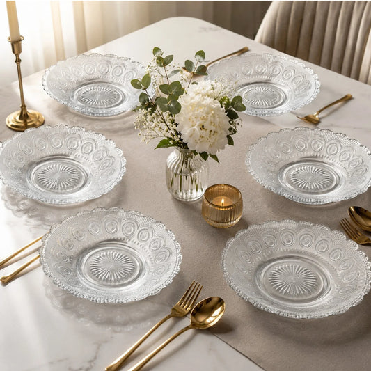 Farfurie Adâncă 15x3cm din Sticlă, 6/set, Model Cristal Decorativ