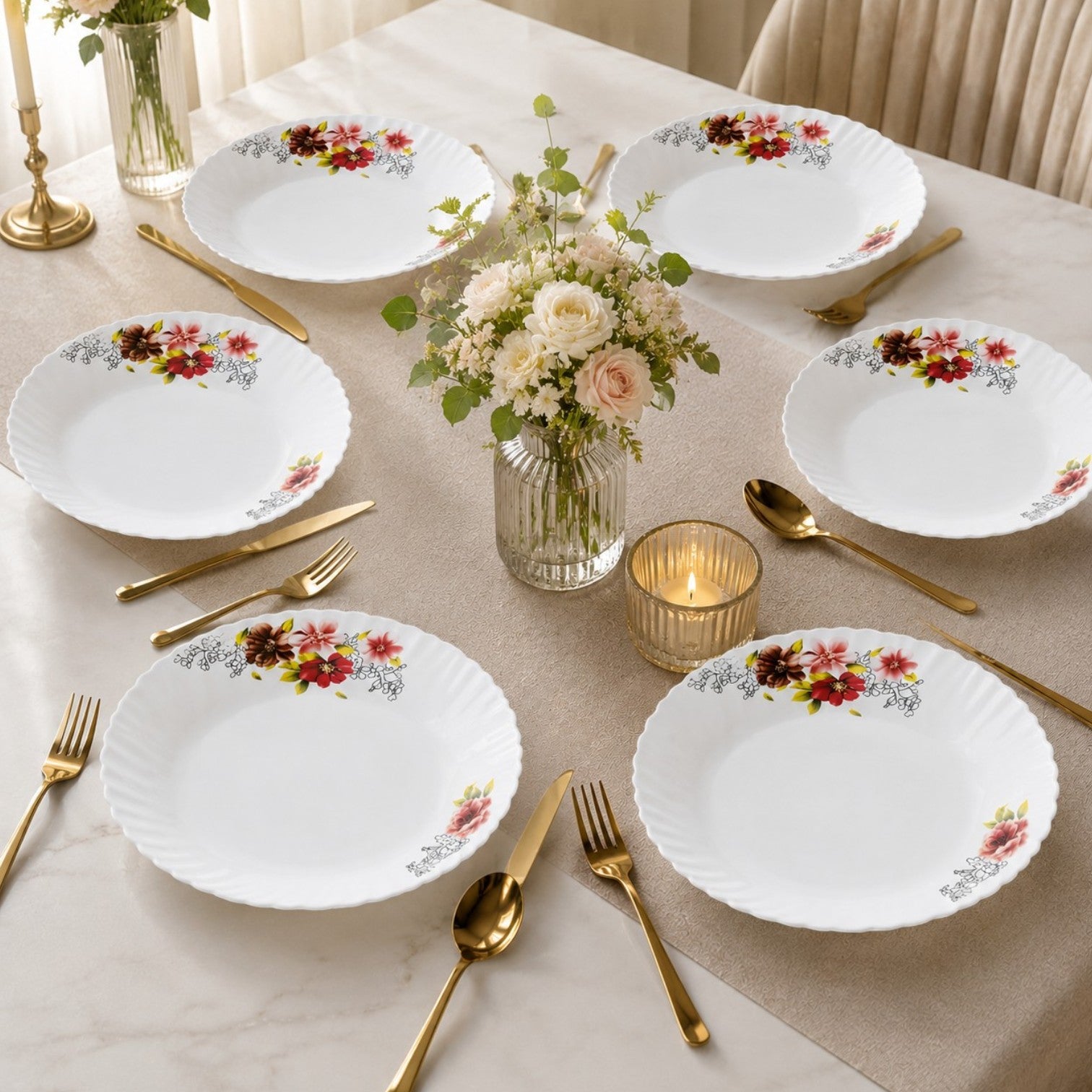 Farfurie Adânca 6/set, din Opal 19cm, Model Floral